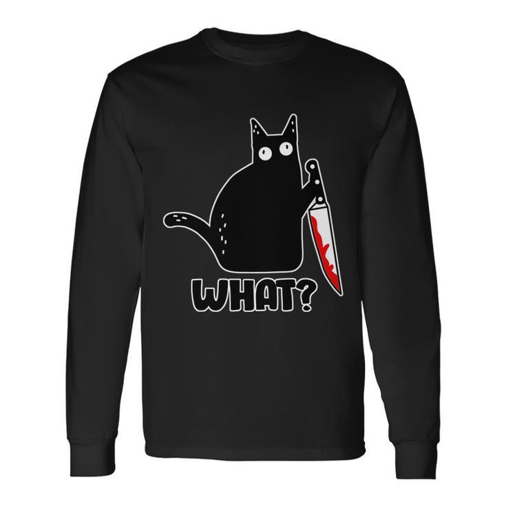 Halloween Cat What Bloody Knife Long Sleeve T-Shirt