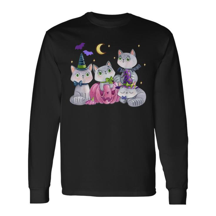 Halloween Cats Anime Cat Kawaii Neko Pumpkin Cat Lover Witch V2 Men Women Long Sleeve T-Shirt T-shirt Graphic Print