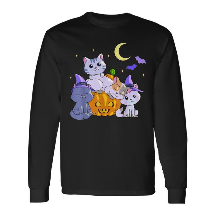 Halloween Cats Anime Cat Kawaii Neko Pumpkin Cat Lover Witch V3 Men Women Long Sleeve T-Shirt T-shirt Graphic Print