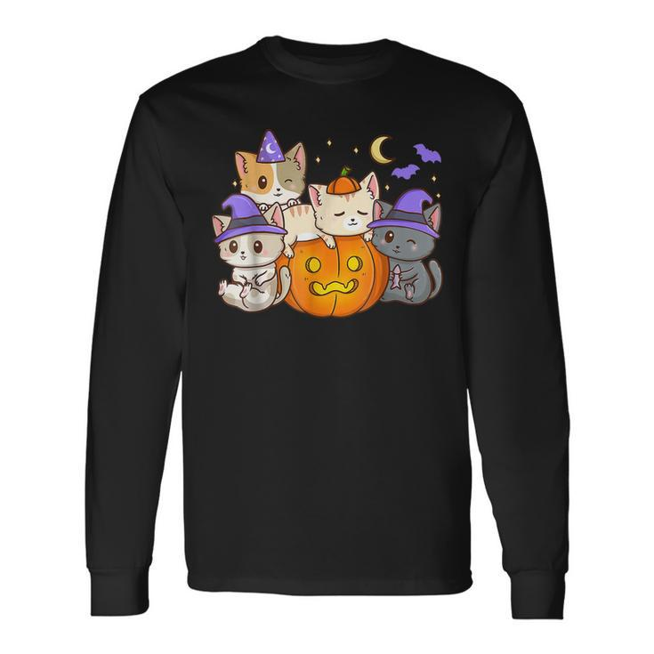 Halloween Cats Anime Cat Kawaii Neko Pumpkin Cat Lover Witch V4 Men Women Long Sleeve T-Shirt T-shirt Graphic Print