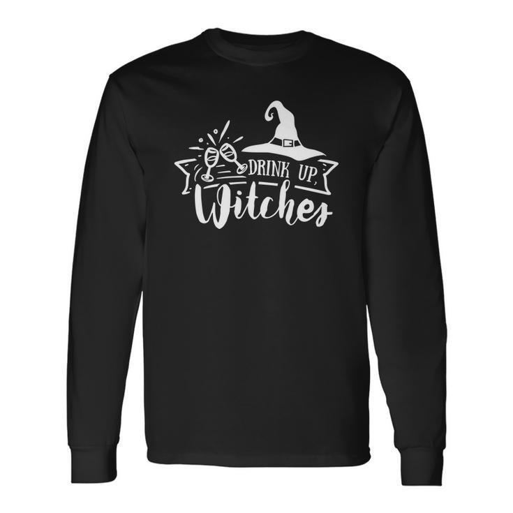 Halloween Drink Up Witches White Version Men Women Long Sleeve T-shirt Graphic Print Unisex