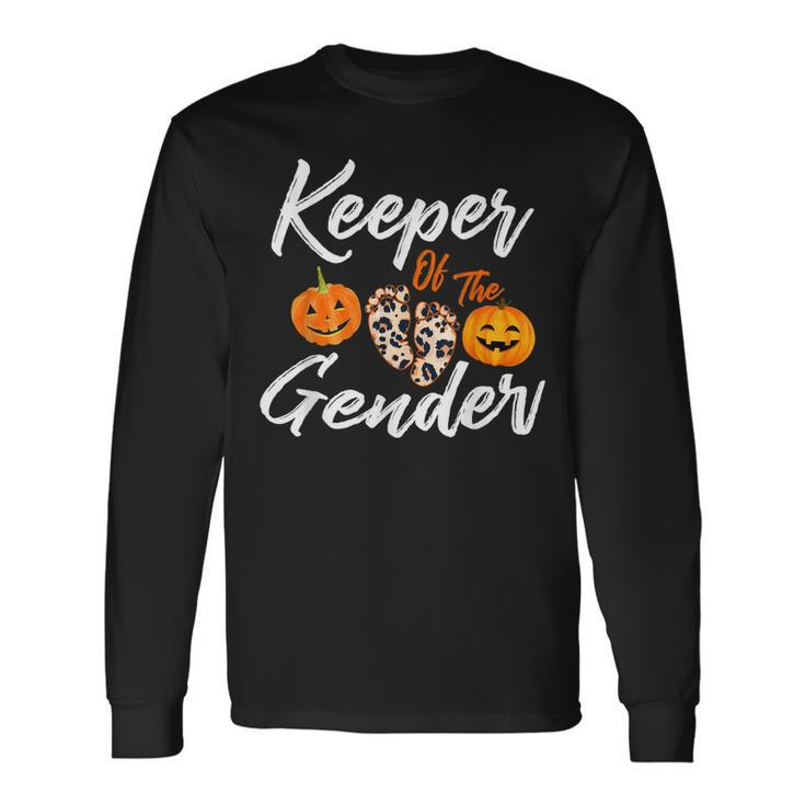 Halloween Keeper Of The Gender Reveal Pumpkin Party Leopard Long Sleeve T-Shirt