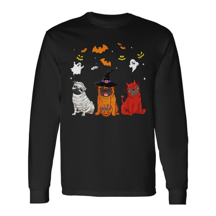 Halloween Pug Dogs Lovers Mummy Witch Demon Costumes Long Sleeve T-Shirt