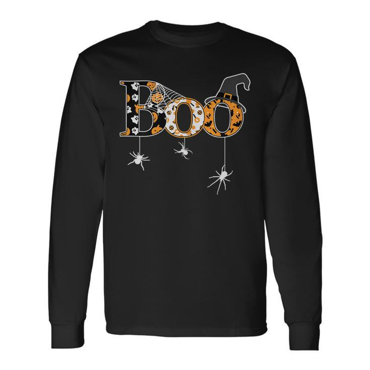 Halloween Spider Web Witch Hat Cute Boo Long Sleeve T-Shirt