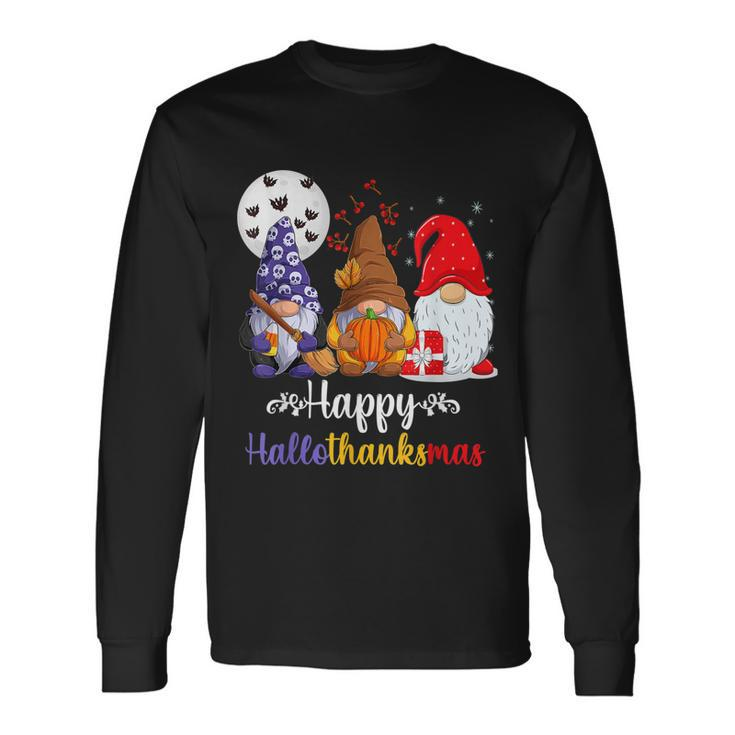 Halloween Thanksgiving Christmas Happy Hallothanksmas Gnomes V9 Men Women Long Sleeve T-Shirt T-shirt Graphic Print