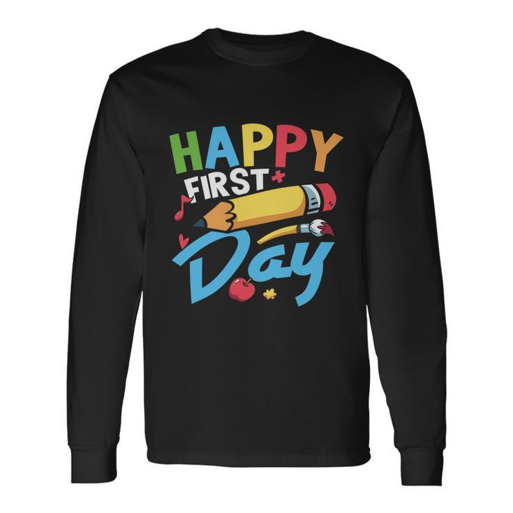 Happy 1St Day Welcome Back To School Graphic Plus Size Shirt For Teacher Long Sleeve T-Shirt