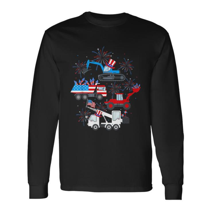 Happy 4Th Of July Crane Truck Construction Toddler Boys Long Sleeve T-Shirt