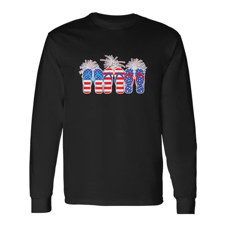 Happy 4Th Of July Flip Flops American Flag Long Sleeve T-Shirt