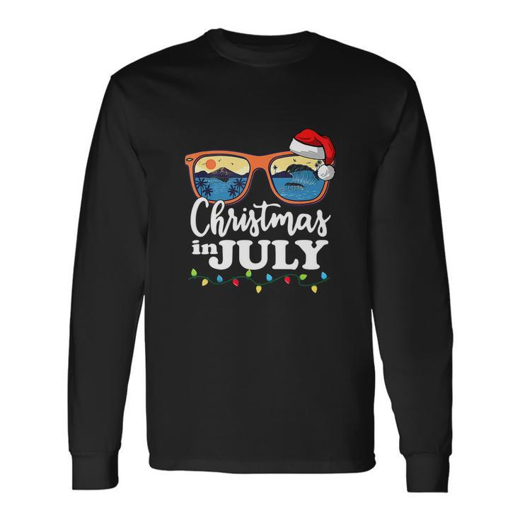Happy Christmas In July Santa Hat Sunglasses Summer Beach Long Sleeve T-Shirt