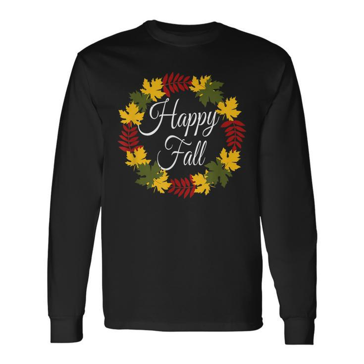 Happy Fall Leaves Cute Autumn Halloween Holiday Women Long Sleeve T-Shirt