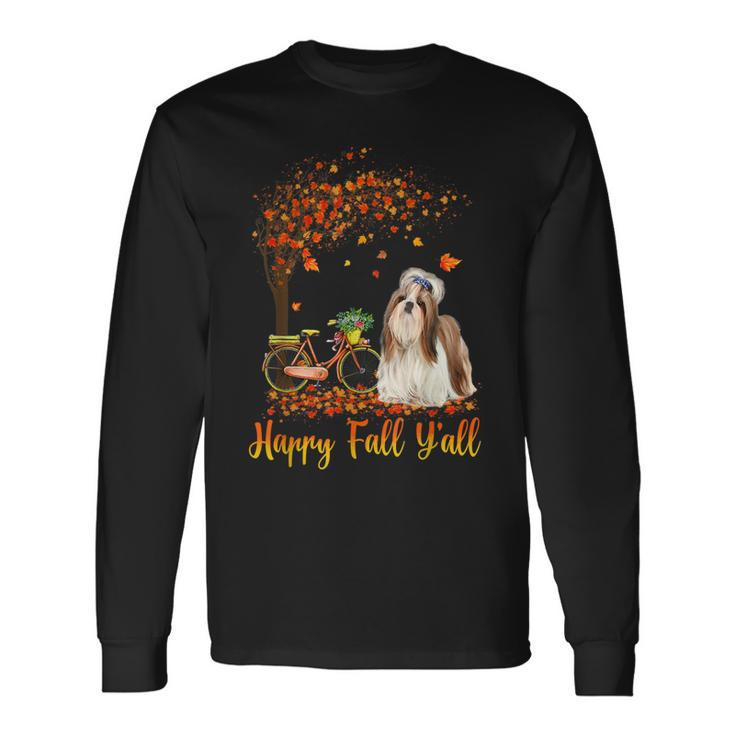 Happy Fall Yall Shih Tzu Dog Autumn Bicycle Long Sleeve T-Shirt Gifts ideas