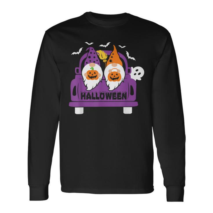 Happy Halloween Gnome Truck Drive Spooky Gnome Crew Squad Long Sleeve T-Shirt