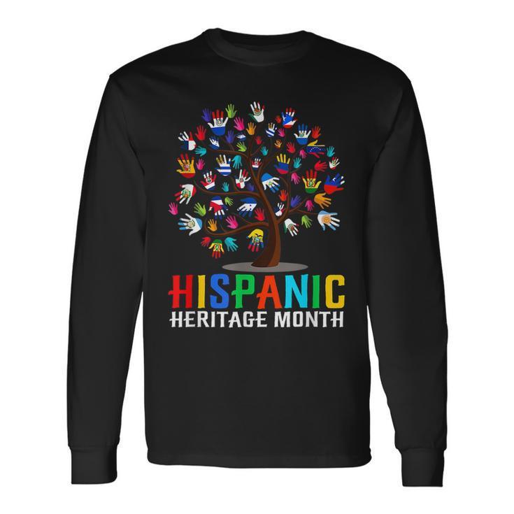 Happy Hand Flag Tree Root Latino National Hispanic Heritage Men Women Long Sleeve T-Shirt T-shirt Graphic Print