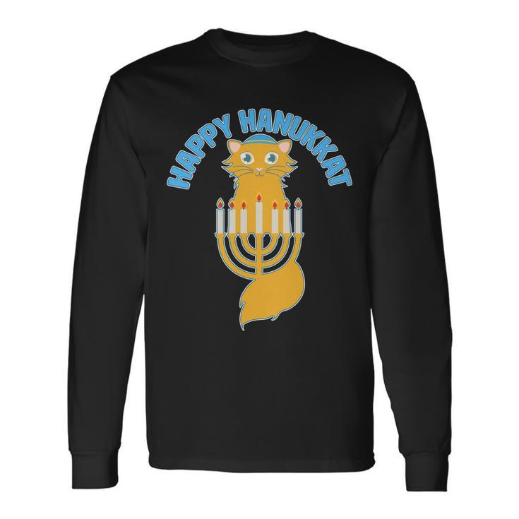 Happy Hanukkat Hanukkah Jewish Cat Long Sleeve T-Shirt