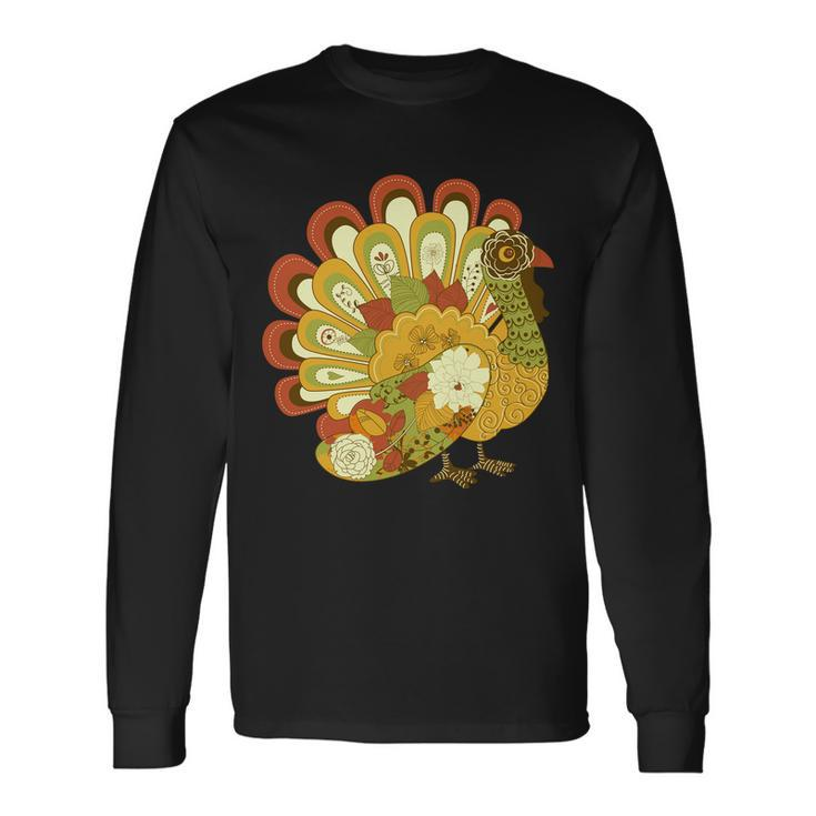 Happy Thanksgiving Floral Turkey Tshirt Long Sleeve T-Shirt