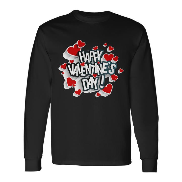 Happy Valentines Day Love Hearts Logo Long Sleeve T-Shirt