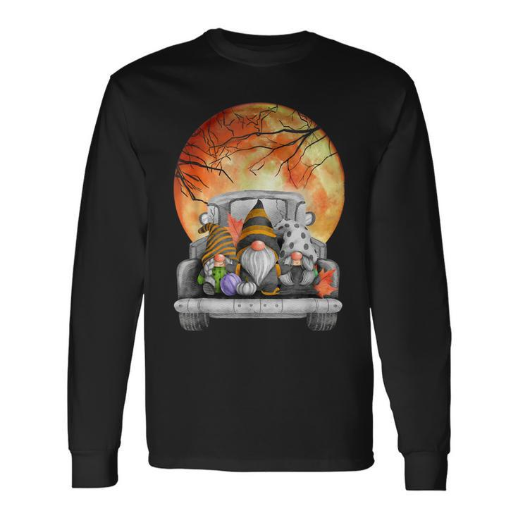 Harvest Fall Halloween Moon Gnomes Truck Bed Goth Cute Spook Long Sleeve T-Shirt