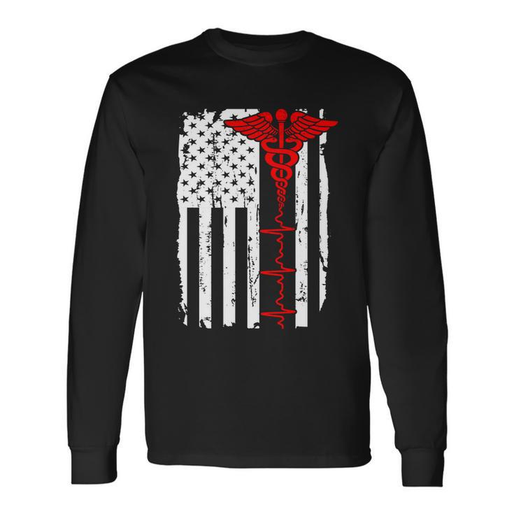 Healthcare Front Line Us Flag Long Sleeve T-Shirt