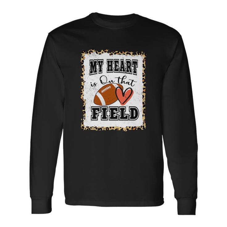 My Heart Is On The Field Cute Leppard Football Mom Tshirt Long Sleeve T-Shirt