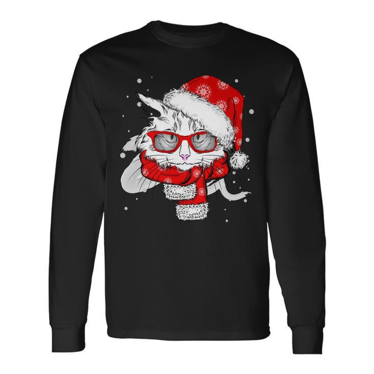 Hipster Christmas Cat Long Sleeve T-Shirt