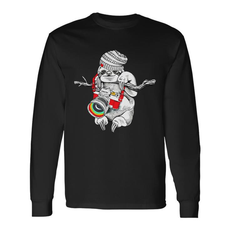 Hipster Sloth With Retro Camera Long Sleeve T-Shirt Gifts ideas