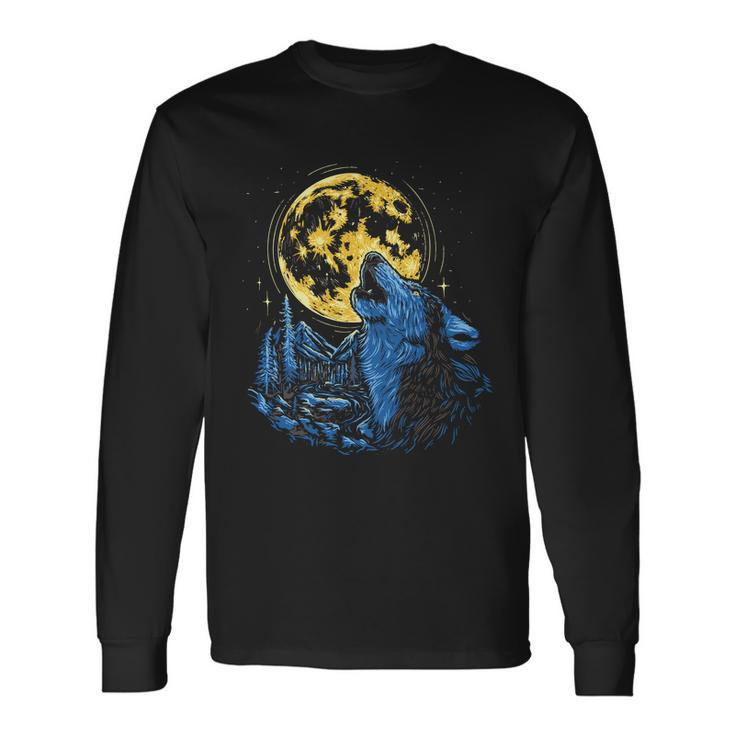 Howling Wolf Yellow Moon Long Sleeve T-Shirt