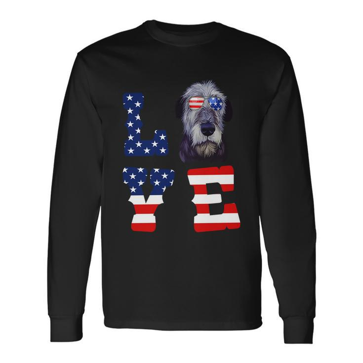Irish Wolfhound Love Dog American Flag 4Th Of July Usa Long Sleeve T-Shirt