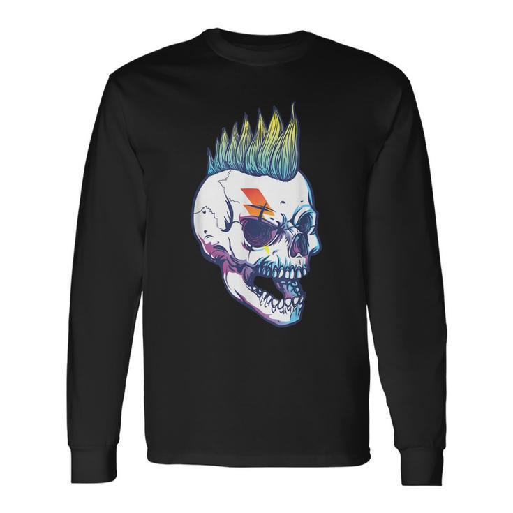 Iroquois Skeleton Scull Punk Rocker Halloween Party Costume Long Sleeve T-Shirt