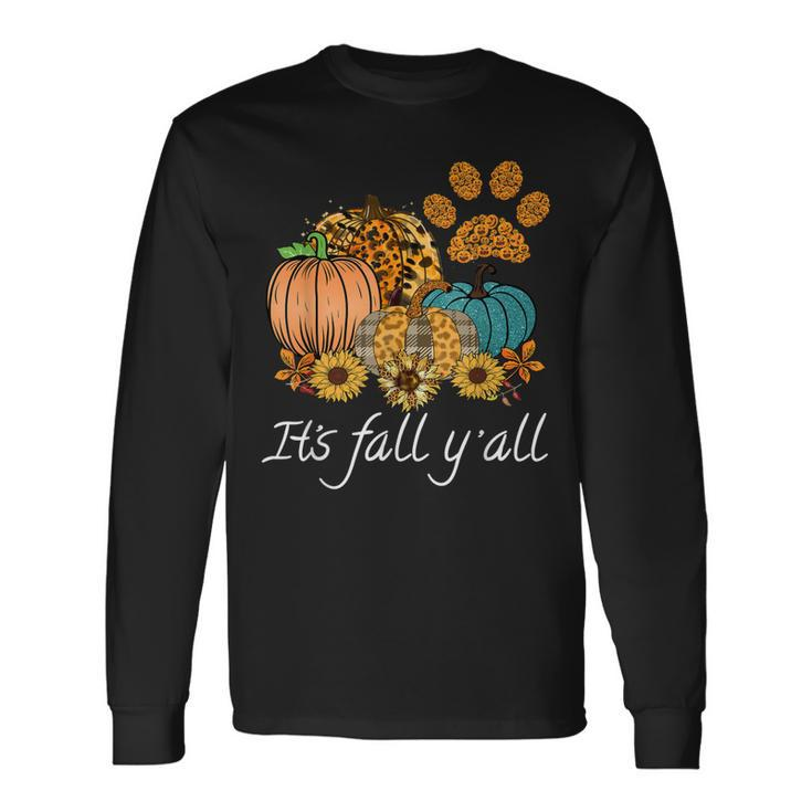 Its Fall Yall Leopard Pumpkin Autumn Dog Paw Halloween Long Sleeve T-Shirt