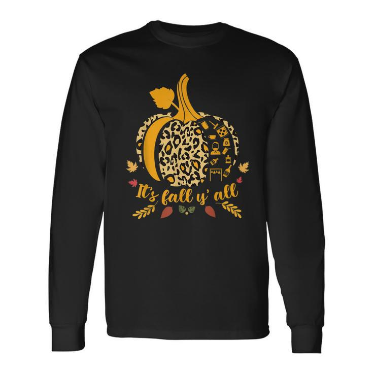It’S Fall Y’All Leopard Print Pumpkin Bartender Halloween Long Sleeve T-Shirt