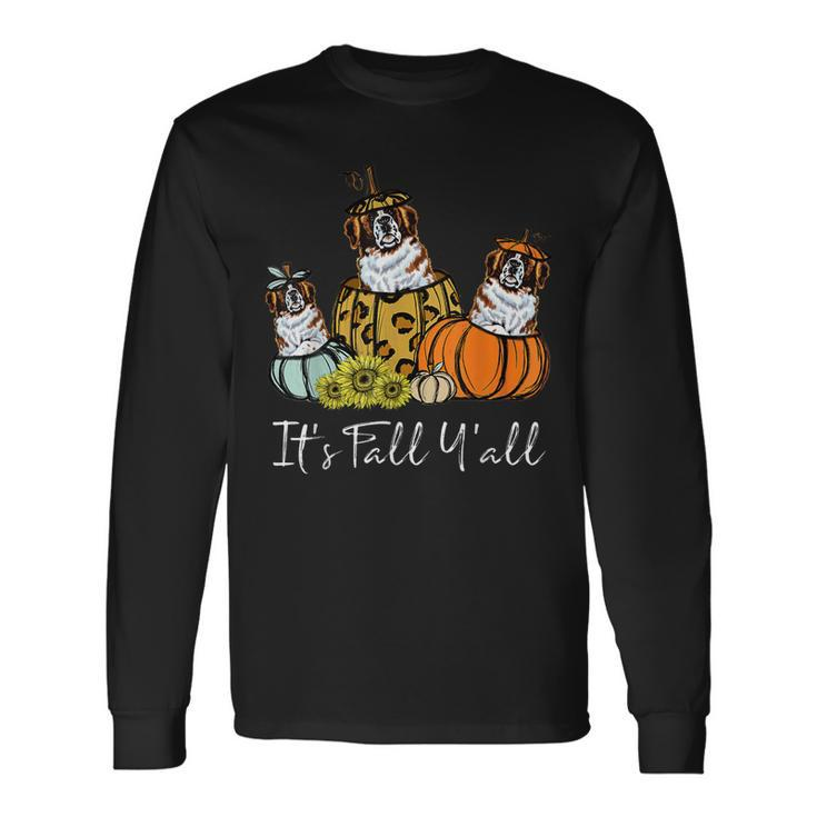 Its Fall Yall Saint Bernard Dog Leopard Pumpkin Autumn Long Sleeve T-Shirt Gifts ideas