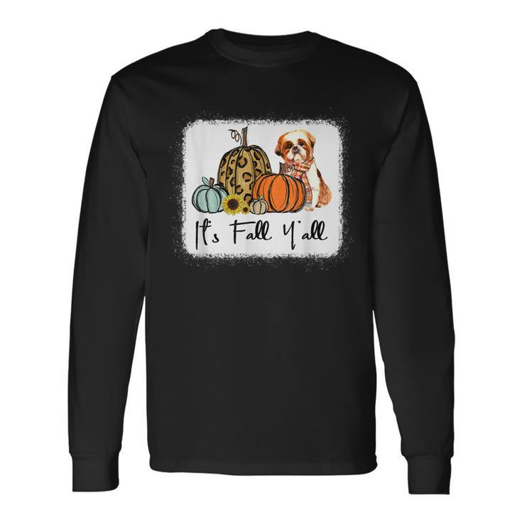 Its Fall Yall Yellow Shih Tzu Dog Leopard Pumpkin Falling Men Women Long Sleeve T-Shirt T-shirt Graphic Print