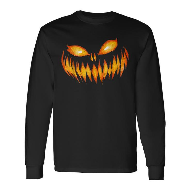 Jack O Lantern Scary Carved Pumpkin Face Halloween Costume Men Women Long Sleeve T-Shirt T-shirt Graphic Print