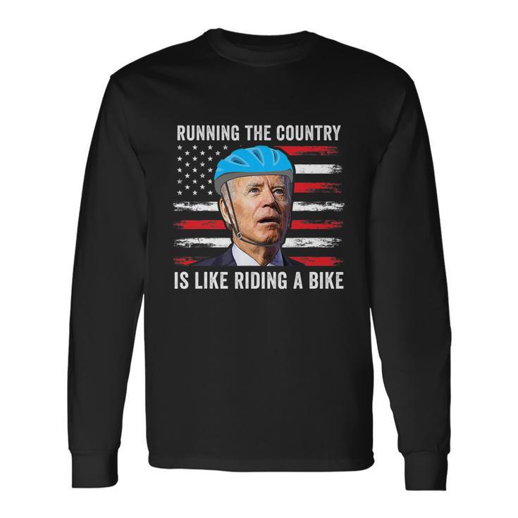 Joe Biden Falling Off His Bicycle Biden Falls Off Bike America Flag Long Sleeve T-Shirt