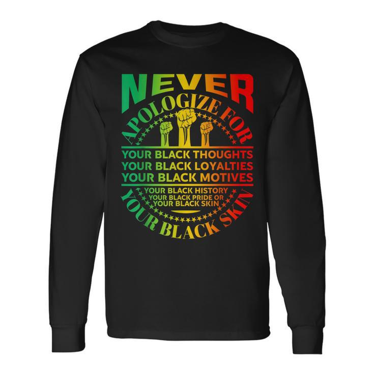 Junenth Black Pride Never Apologize For Your Blackness Men Women Long Sleeve T-Shirt T-shirt Graphic Print