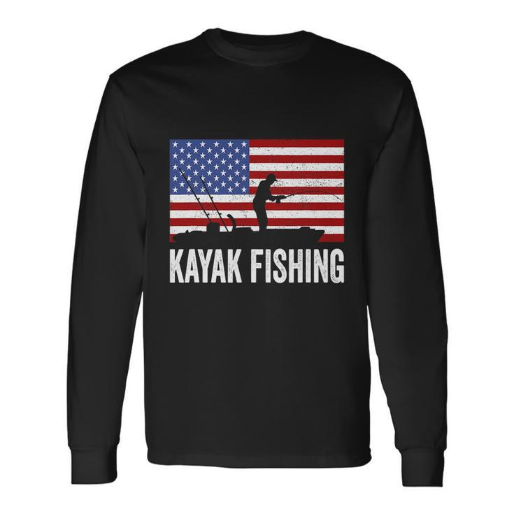 Kayaking American Flag Angler Kayak Fishing Long Sleeve T-Shirt