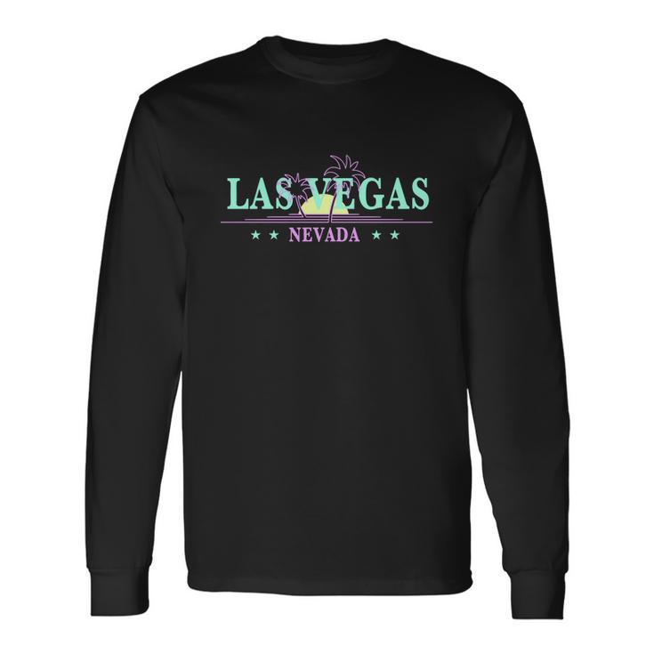 Las Vegas Retro Sunset Palm Trees Long Sleeve T-Shirt