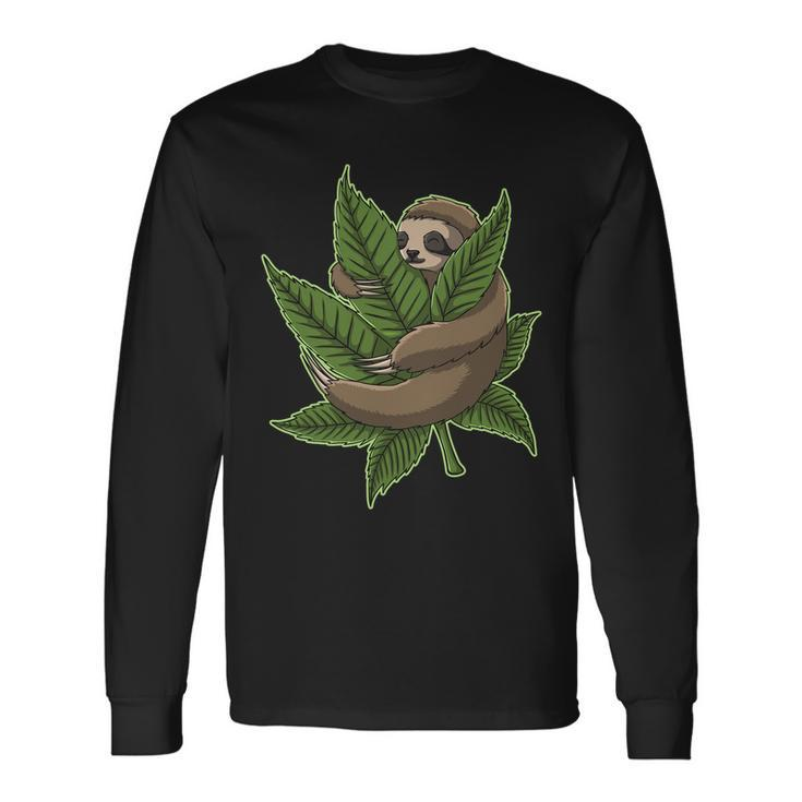 Lazy Sloth Cannabis Leaf Long Sleeve T-Shirt