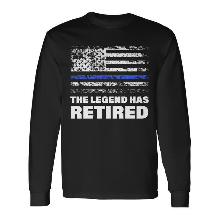 The Legend Has Retired Blue Thin Line Tshirt Long Sleeve T-Shirt
