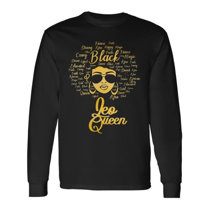 Leo Queen Birthday Blackwomen Zodiac Signs Afro Hair Long Sleeve T-Shirt