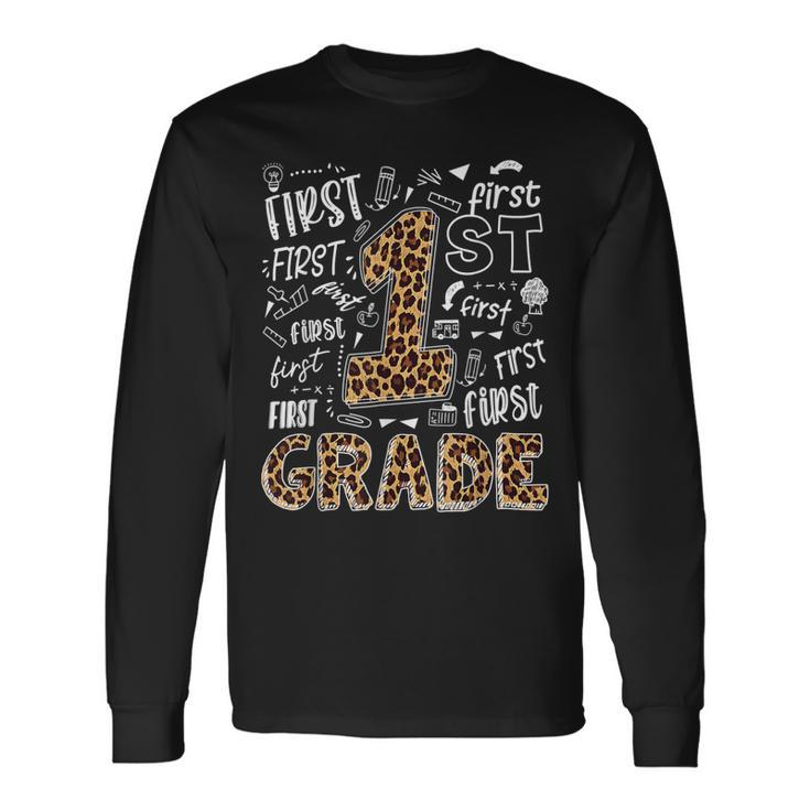 Leopard Print 1St Grade Teacher Back To School Long Sleeve T-Shirt