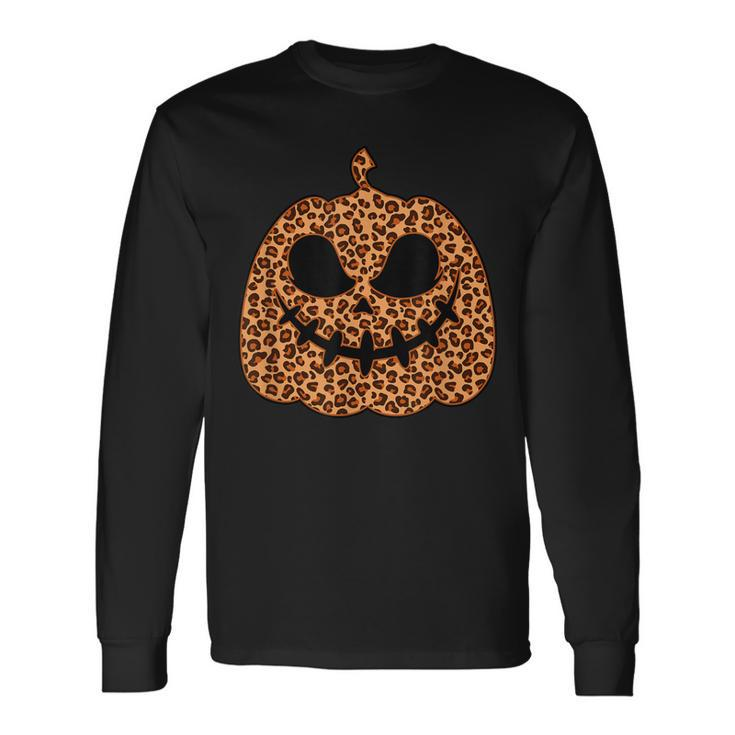 Leopard Jack O Lantern Pumpkin Halloween Print Lazy Costume Long Sleeve T-Shirt
