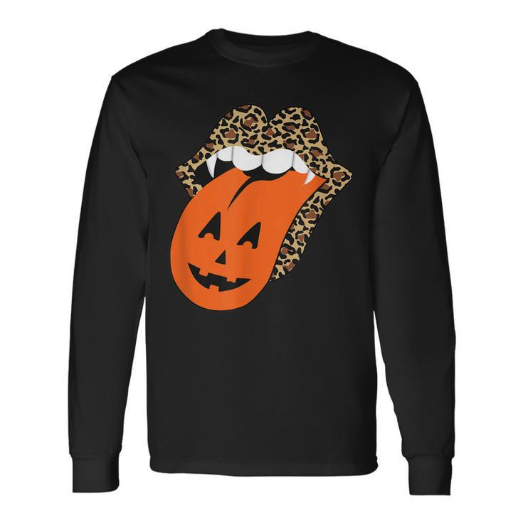 Leopard Lips Halloween Lips Vampire Mouth Pumpkin Tongue V3 Long Sleeve T-Shirt