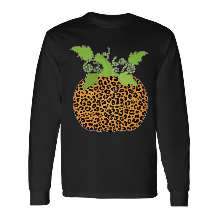 Leopard Print Pumpkin Long Sleeve T-Shirt