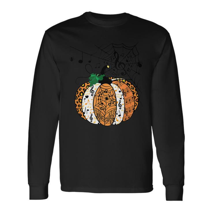 Leopard Pumpkin Music Teacher Halloween Spooky Season Long Sleeve T-Shirt