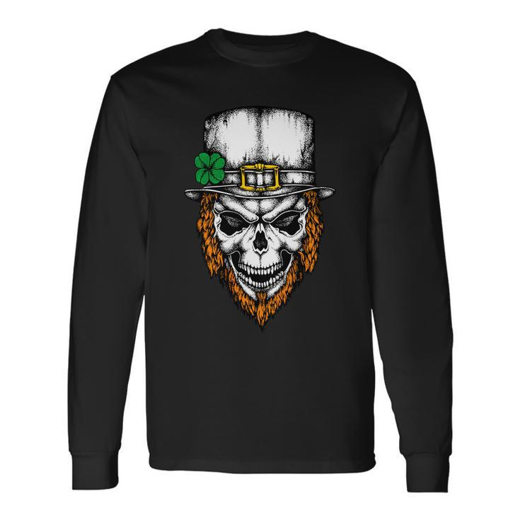 Leprechaun Irish Skull Skeleton Ginger Beard St Patricks Day Long Sleeve T-Shirt