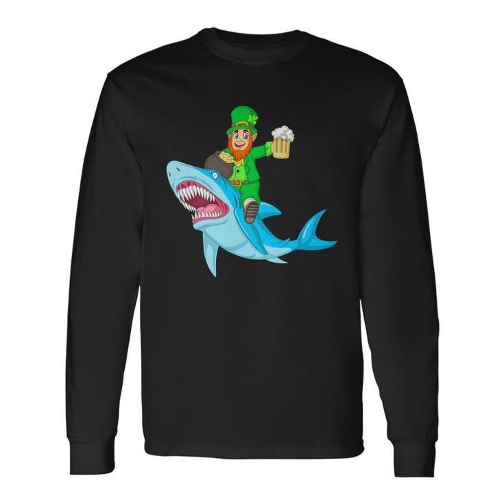 Leprechaun Riding Shark St Patricks Day Long Sleeve T-Shirt