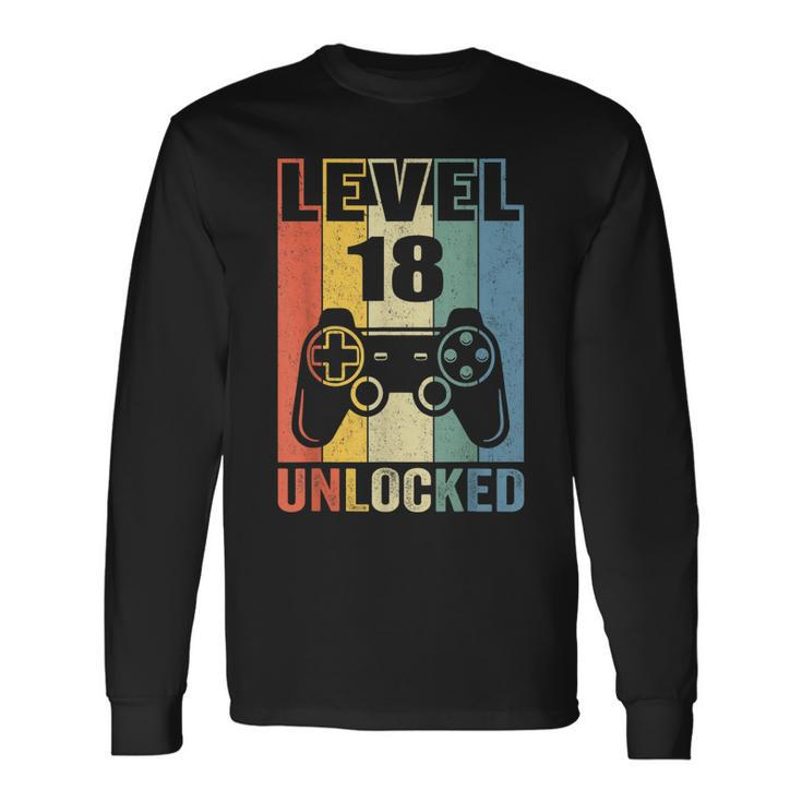 Level 18 Unlocked 18Th Video Gamer Birthday Boy V2 Long Sleeve T-Shirt