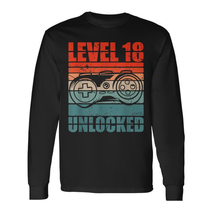 Level 18 Unlocked Video Gamer Boy 18Th Birthday Gaming Long Sleeve T-Shirt
