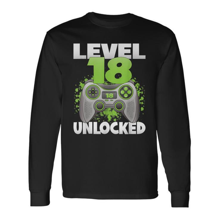 Level 18 Unlocked Video Gaming 18Th Birthday 2004 Gamer Game Long Sleeve T-Shirt